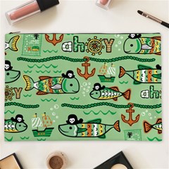 Seamless Pattern Fishes Pirates Cartoon Cosmetic Bag (xxl) by Simbadda