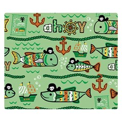 Seamless Pattern Fishes Pirates Cartoon Two Sides Premium Plush Fleece Blanket (small) by Simbadda