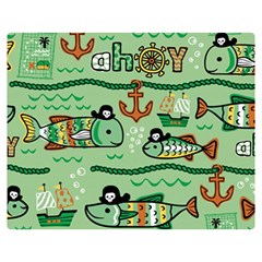 Seamless Pattern Fishes Pirates Cartoon Premium Plush Fleece Blanket (medium) by Simbadda