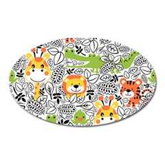 Seamless Pattern With Wildlife Cartoon Oval Magnet by Simbadda