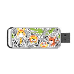 Seamless Pattern With Wildlife Cartoon Portable Usb Flash (two Sides) by Simbadda