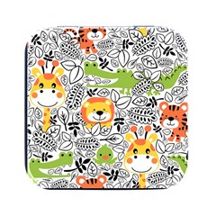 Seamless Pattern With Wildlife Cartoon Square Metal Box (black) by Simbadda