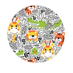 Seamless Pattern With Wildlife Cartoon Mini Round Pill Box by Simbadda