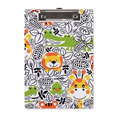 Seamless Pattern With Wildlife Cartoon A5 Acrylic Clipboard by Simbadda