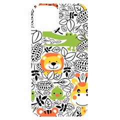 Seamless Pattern With Wildlife Cartoon Iphone 14 Black Uv Print Case by Simbadda