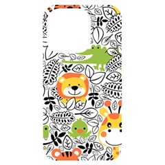 Seamless Pattern With Wildlife Cartoon Iphone 14 Pro Black Uv Print Case