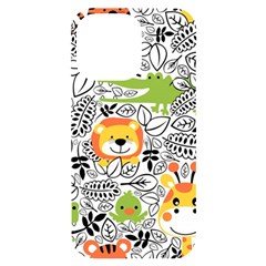 Seamless Pattern With Wildlife Cartoon Iphone 14 Pro Max Black Uv Print Case by Simbadda