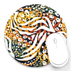 Abstract Geometric Seamless Pattern With Animal Print Round Mousepad by Simbadda