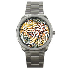 Abstract Geometric Seamless Pattern With Animal Print Sport Metal Watch by Simbadda