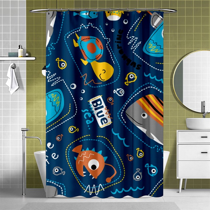 Seamless Pattern Vector Submarine With Sea Animals Cartoon Shower Curtain 48  x 72  (Small) 