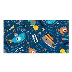 Seamless Pattern Vector Submarine With Sea Animals Cartoon Satin Shawl 45  X 80  by Simbadda