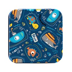 Seamless Pattern Vector Submarine With Sea Animals Cartoon Square Metal Box (black) by Simbadda