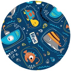 Seamless Pattern Vector Submarine With Sea Animals Cartoon Wooden Puzzle Round by Simbadda