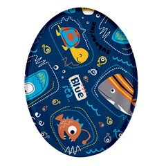 Seamless Pattern Vector Submarine With Sea Animals Cartoon Oval Glass Fridge Magnet (4 Pack)