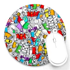 Graffiti Characters Seamless Pattern Round Mousepad