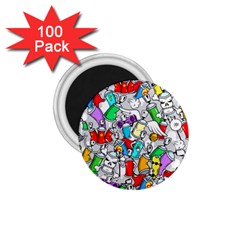 Graffiti Characters Seamless Pattern 1.75  Magnets (100 pack) 