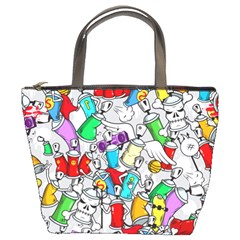 Graffiti Characters Seamless Pattern Bucket Bag by Simbadda