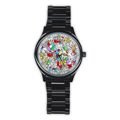 Graffiti Characters Seamless Pattern Stainless Steel Round Watch by Simbadda