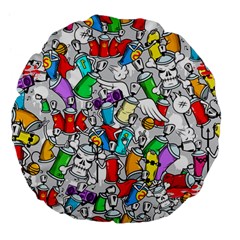 Graffiti Characters Seamless Pattern Large 18  Premium Flano Round Cushions