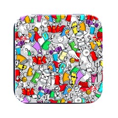 Graffiti Characters Seamless Pattern Square Metal Box (black)