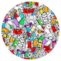 Graffiti Characters Seamless Pattern Round Trivet by Simbadda