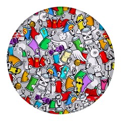 Graffiti Characters Seamless Pattern Round Glass Fridge Magnet (4 Pack)