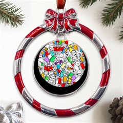 Graffiti Characters Seamless Pattern Metal Red Ribbon Round Ornament