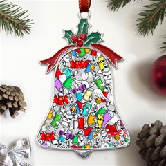 Graffiti Characters Seamless Pattern Metal Holly Leaf Bell Ornament