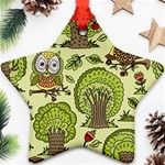 Seamless Pattern With Trees Owls Ornament (Star) Front