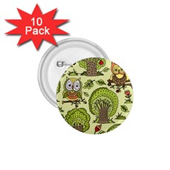 Seamless Pattern With Trees Owls 1 75  Buttons (10 Pack) by Simbadda