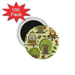 Seamless Pattern With Trees Owls 1 75  Magnets (100 Pack)  by Simbadda