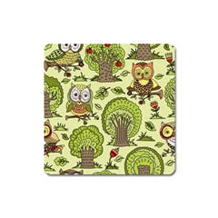 Seamless Pattern With Trees Owls Square Magnet by Simbadda