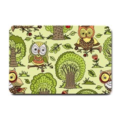 Seamless Pattern With Trees Owls Small Doormat by Simbadda