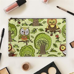 Seamless Pattern With Trees Owls Cosmetic Bag (large) by Simbadda