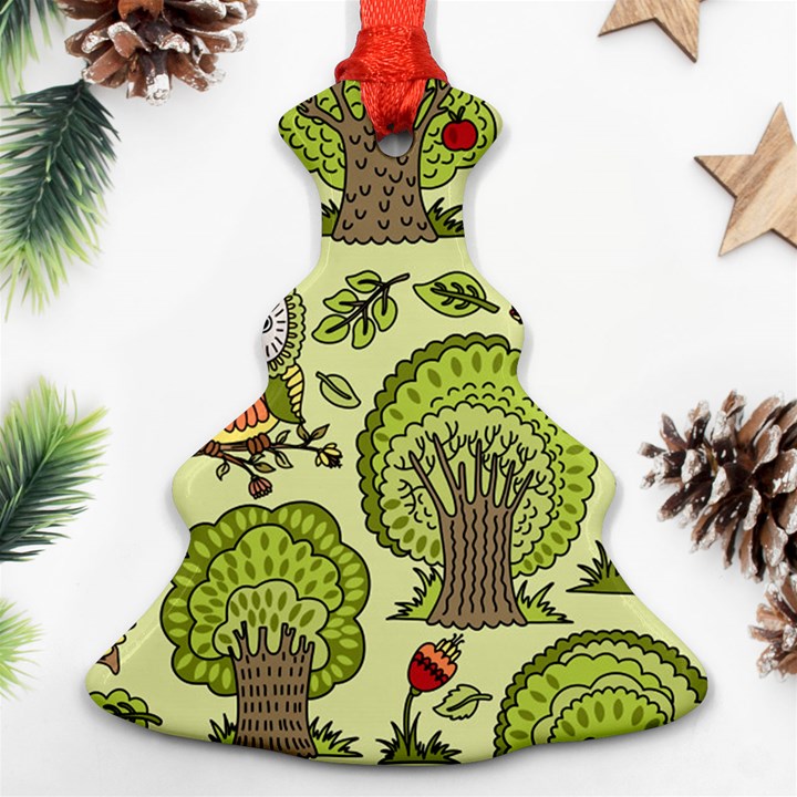 Seamless Pattern With Trees Owls Christmas Tree Ornament (Two Sides)