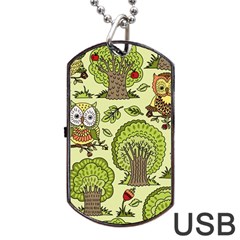 Seamless Pattern With Trees Owls Dog Tag Usb Flash (one Side) by Simbadda