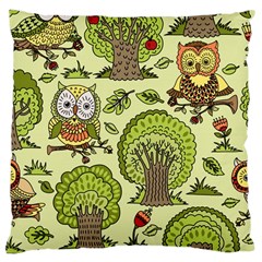 Seamless Pattern With Trees Owls Large Cushion Case (one Side) by Simbadda