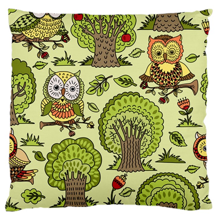 Seamless Pattern With Trees Owls Large Cushion Case (One Side)