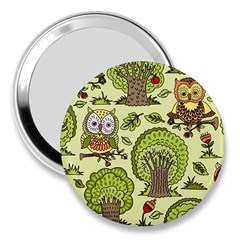 Seamless Pattern With Trees Owls 3  Handbag Mirrors by Simbadda