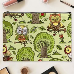 Seamless Pattern With Trees Owls Cosmetic Bag (xxxl) by Simbadda