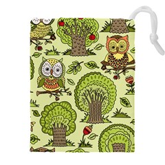 Seamless Pattern With Trees Owls Drawstring Pouch (4xl)