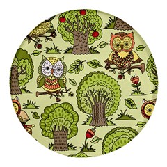 Seamless Pattern With Trees Owls Round Glass Fridge Magnet (4 Pack)