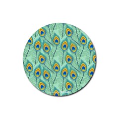 Lovely Peacock Feather Pattern With Flat Design Rubber Coaster (round) by Simbadda