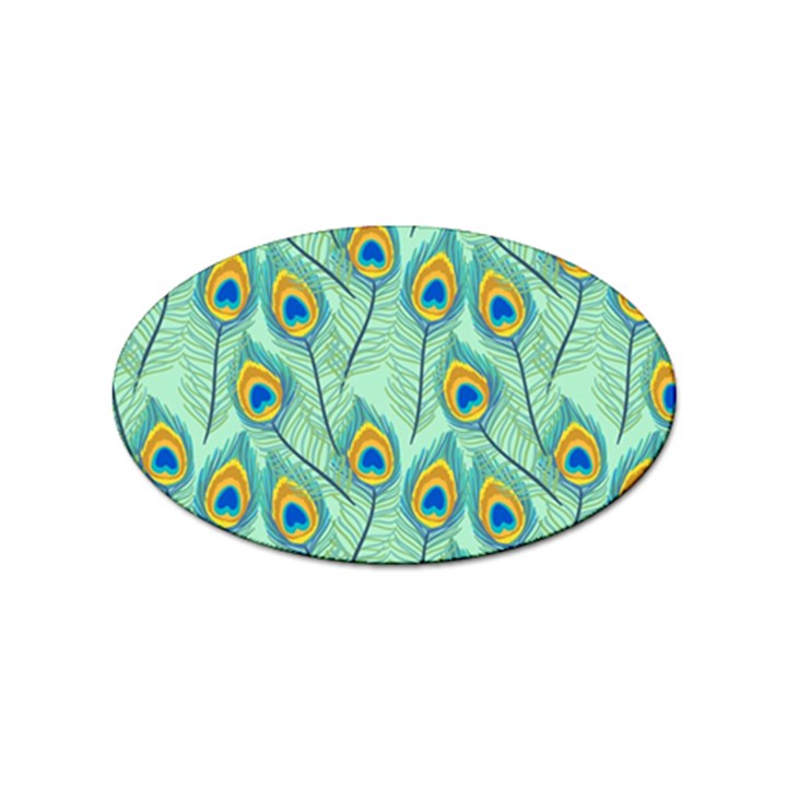 Lovely Peacock Feather Pattern With Flat Design Sticker (Oval)