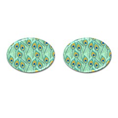 Lovely Peacock Feather Pattern With Flat Design Cufflinks (oval) by Simbadda