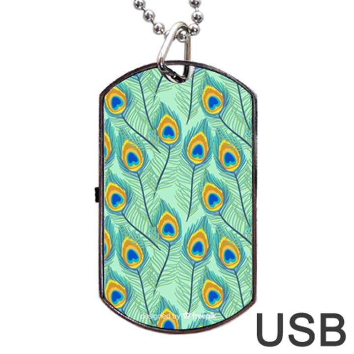 Lovely Peacock Feather Pattern With Flat Design Dog Tag USB Flash (One Side)