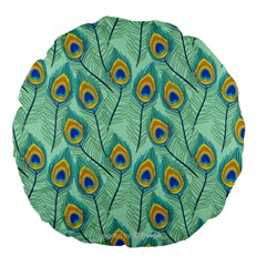 Lovely Peacock Feather Pattern With Flat Design Large 18  Premium Flano Round Cushions by Simbadda