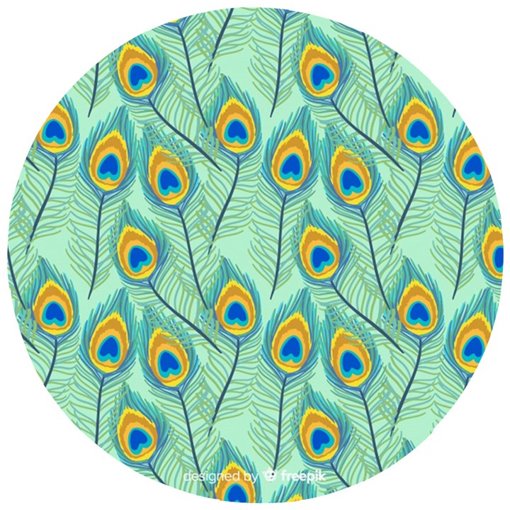 Lovely Peacock Feather Pattern With Flat Design Wooden Puzzle Round