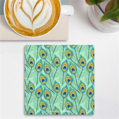 Lovely Peacock Feather Pattern With Flat Design Uv Print Square Tile Coaster  by Simbadda