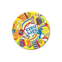 Colorful City Life Horizontal Seamless Pattern Urban City Magnet 3  (round) by Simbadda